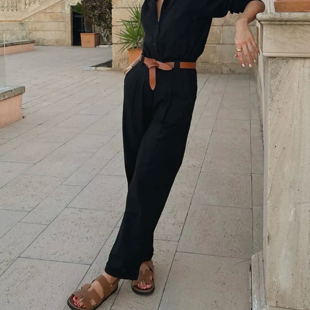 LYDIA TOMLINSON x NA-KD Linen Look Trousers Black, Size 38